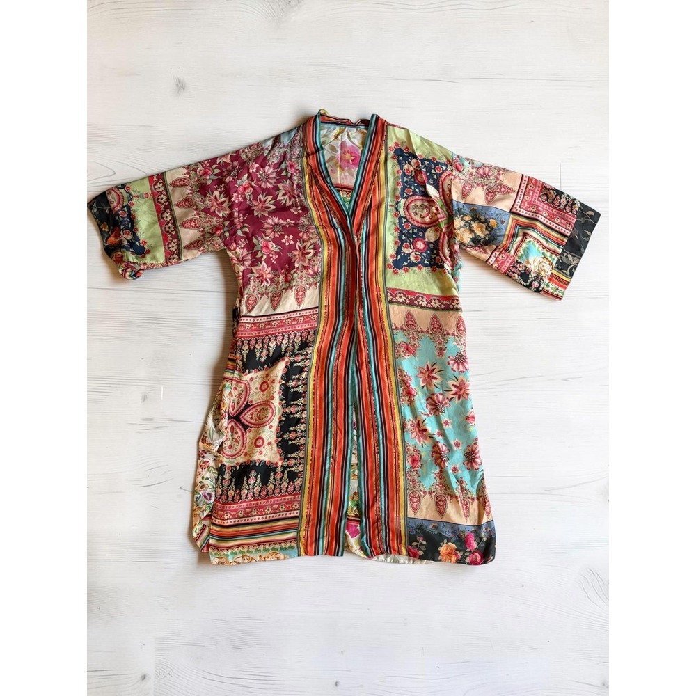 Johnny Was Reversible Silk Kimono Robe Floral Paisley Patchwork Duster XL Multi - Picture 14 of 16